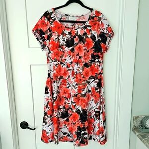 Avenue Skater Fit And Flare Red and Black Floral Dress Size 14/16